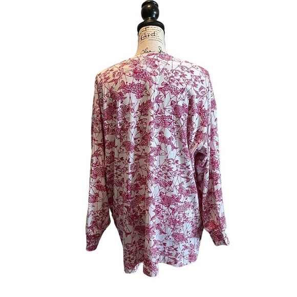 Key West Hand Print Fashions Cardigan Jacket White Pink XLarge Koi Fish Rare - Picture 5 of 10